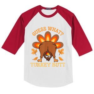 Funny Thanksgiving Guess What Turkey Butt Kids Colorblock Raglan Jersey