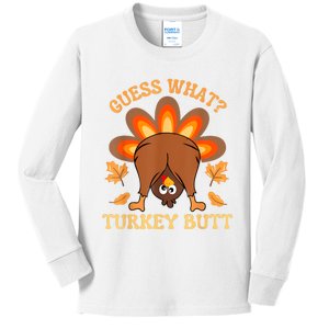 Funny Thanksgiving Guess What Turkey Butt Kids Long Sleeve Shirt