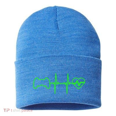 Funny Typical Gamer Heartbeat N Funny Gift Video Game Gift Sustainable Knit Beanie