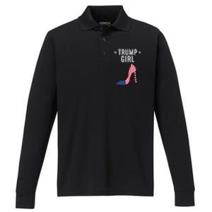 Funny Trump Gift Cute High Heel American Flag Great Gift Performance Long Sleeve Polo