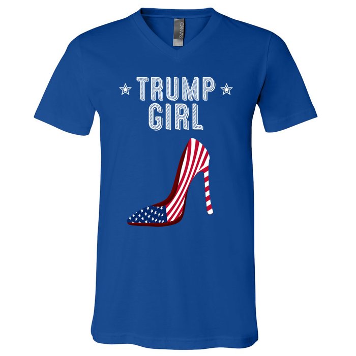 Funny Trump Gift Cute High Heel American Flag Great Gift V-Neck T-Shirt