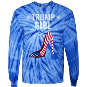 Funny Trump Gift Cute High Heel American Flag Great Gift Tie-Dye Long Sleeve Shirt