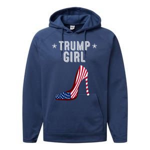 Funny Trump Gift Cute High Heel American Flag Great Gift Performance Fleece Hoodie