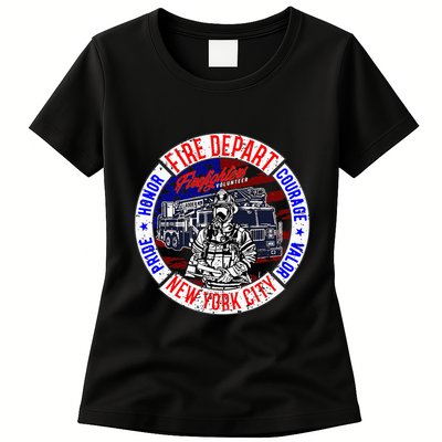 Firefighter Truck Gear Fire Department New York Firefighters Womens T-Shirt