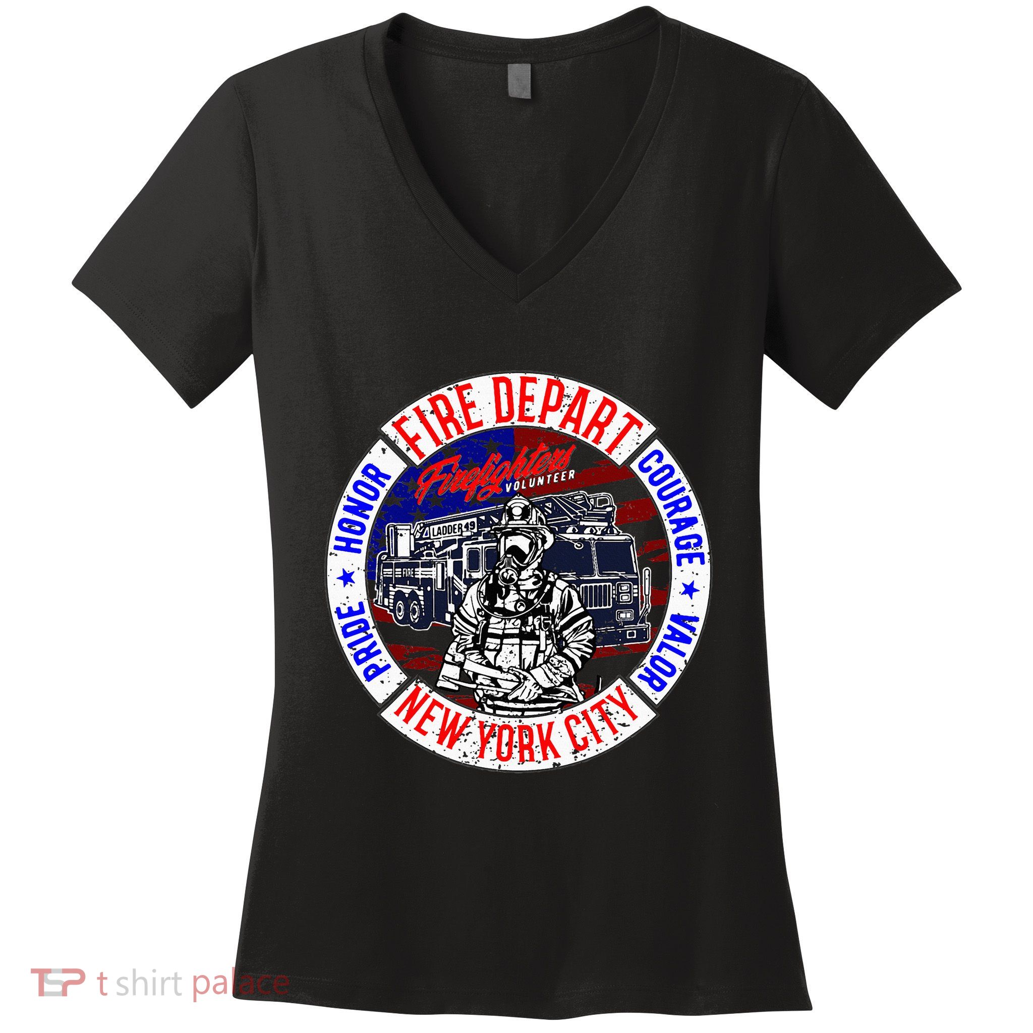 Firefighter Truck Gear Fire Department New York Firefighters Women's V-Neck T-Shirt