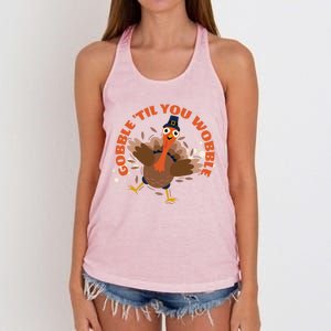 Funny Thanksgiving Gobble Till You Wobble Turkey Lover Funny Gift Women's Knotted Racerback Tank