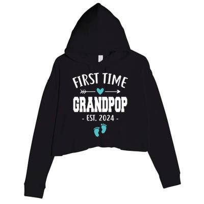 First Time Grandpop Est 2024 Funny Grandpa FatherS Day Gift Crop Fleece Hoodie