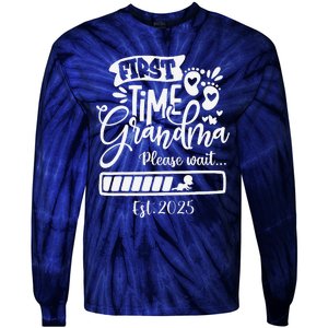 First Time Grandma 2025 Loading Nana Funny Baby Announcement Tie-Dye Long Sleeve Shirt