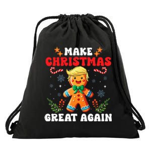 Funny Trump Gingerbread Man Make Christmas Great Again 2024 Drawstring Bag