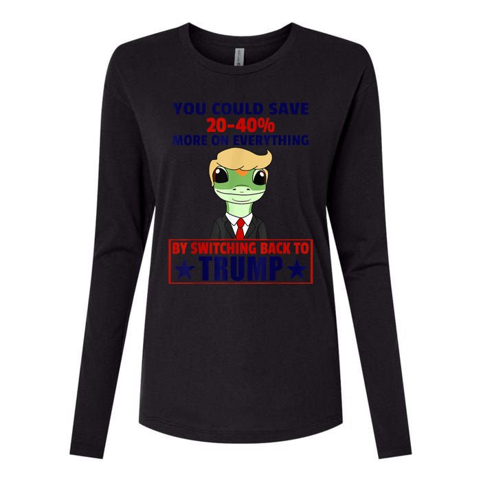 Funny Trump Gecko Switch Back To Trump Save More Republican Womens Cotton Relaxed Long Sleeve T-Shirt