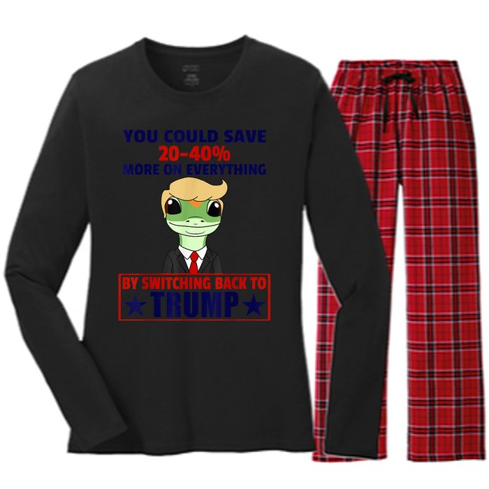 Funny Trump Gecko Switch Back To Trump Save More Republican Women's Long Sleeve Flannel Pajama Set 