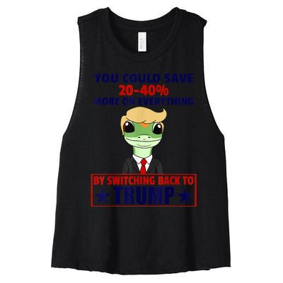 Funny Trump Gecko Switch Back To Trump Save More Republican Women's Racerback Cropped Tank