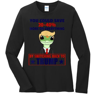 Funny Trump Gecko Switch Back To Trump Save More Republican Ladies Long Sleeve Shirt