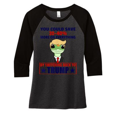 Funny Trump Gecko Switch Back To Trump Save More Republican Women's Tri-Blend 3/4-Sleeve Raglan Shirt