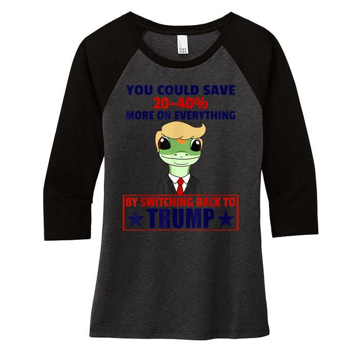 Funny Trump Gecko Switch Back To Trump Save More Republican Women's Tri-Blend 3/4-Sleeve Raglan Shirt