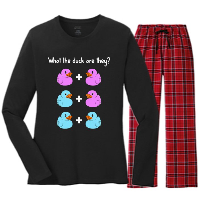 Funny Twin Gender Reveal Gift For Dad Mom Cool What The Duck Women's Long Sleeve Flannel Pajama Set 