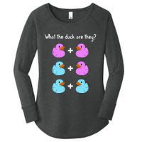 Funny Twin Gender Reveal Gift For Dad Mom Cool What The Duck Women's Perfect Tri Tunic Long Sleeve Shirt