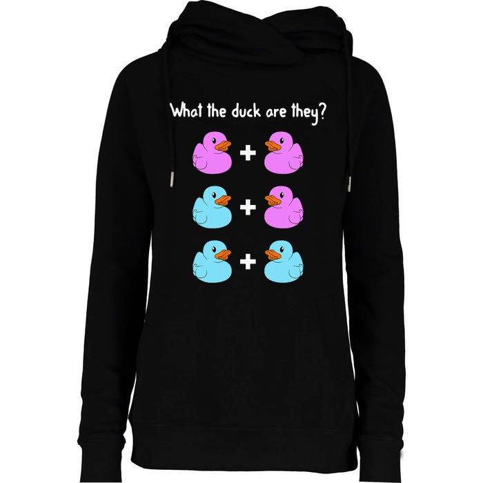 Funny Twin Gender Reveal Gift For Dad Mom Cool What The Duck Womens Funnel Neck Pullover Hood