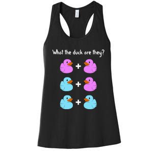 Funny Twin Gender Reveal Gift For Dad Mom Cool What The Duck Women's Racerback Tank