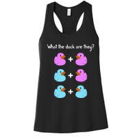 Funny Twin Gender Reveal Gift For Dad Mom Cool What The Duck Women's Racerback Tank