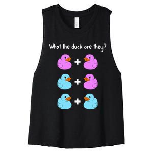 Funny Twin Gender Reveal Gift For Dad Mom Cool What The Duck Women's Racerback Cropped Tank