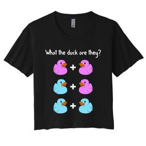 Funny Twin Gender Reveal Gift For Dad Mom Cool What The Duck Women's Crop Top Tee