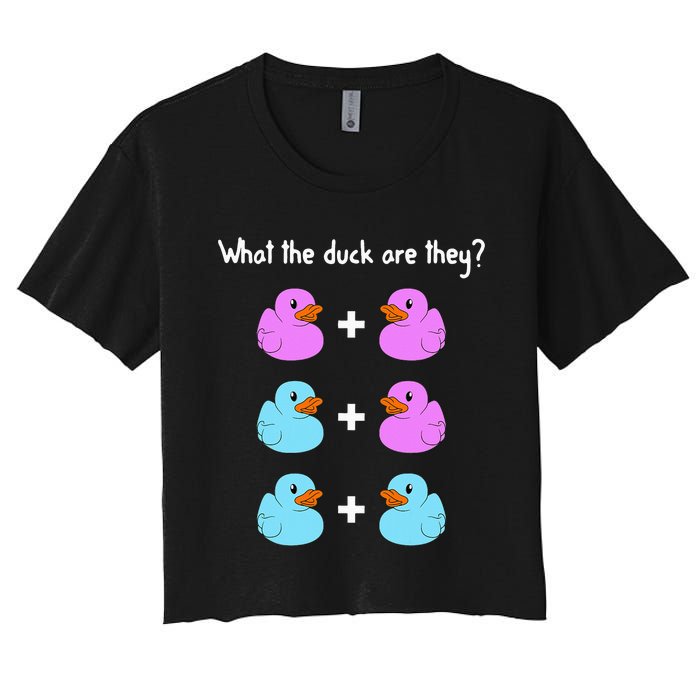 Funny Twin Gender Reveal Gift For Dad Mom Cool What The Duck Women's Crop Top Tee