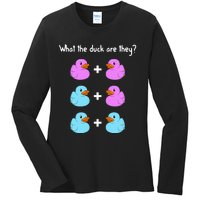 Funny Twin Gender Reveal Gift For Dad Mom Cool What The Duck Ladies Long Sleeve Shirt