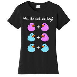 Funny Twin Gender Reveal Gift For Dad Mom Cool What The Duck Women's T-Shirt