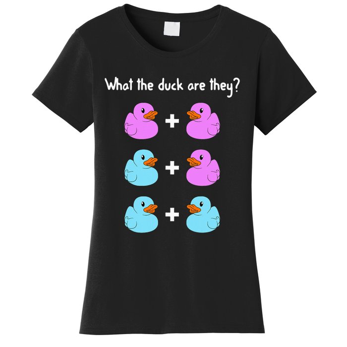 Funny Twin Gender Reveal Gift For Dad Mom Cool What The Duck Women's T-Shirt