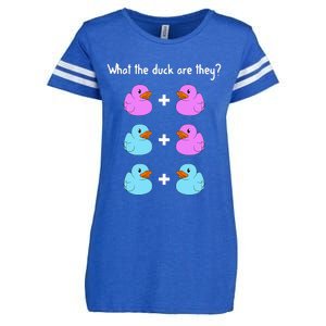 Funny Twin Gender Reveal Gift For Dad Mom Cool What The Duck Enza Ladies Jersey Football T-Shirt