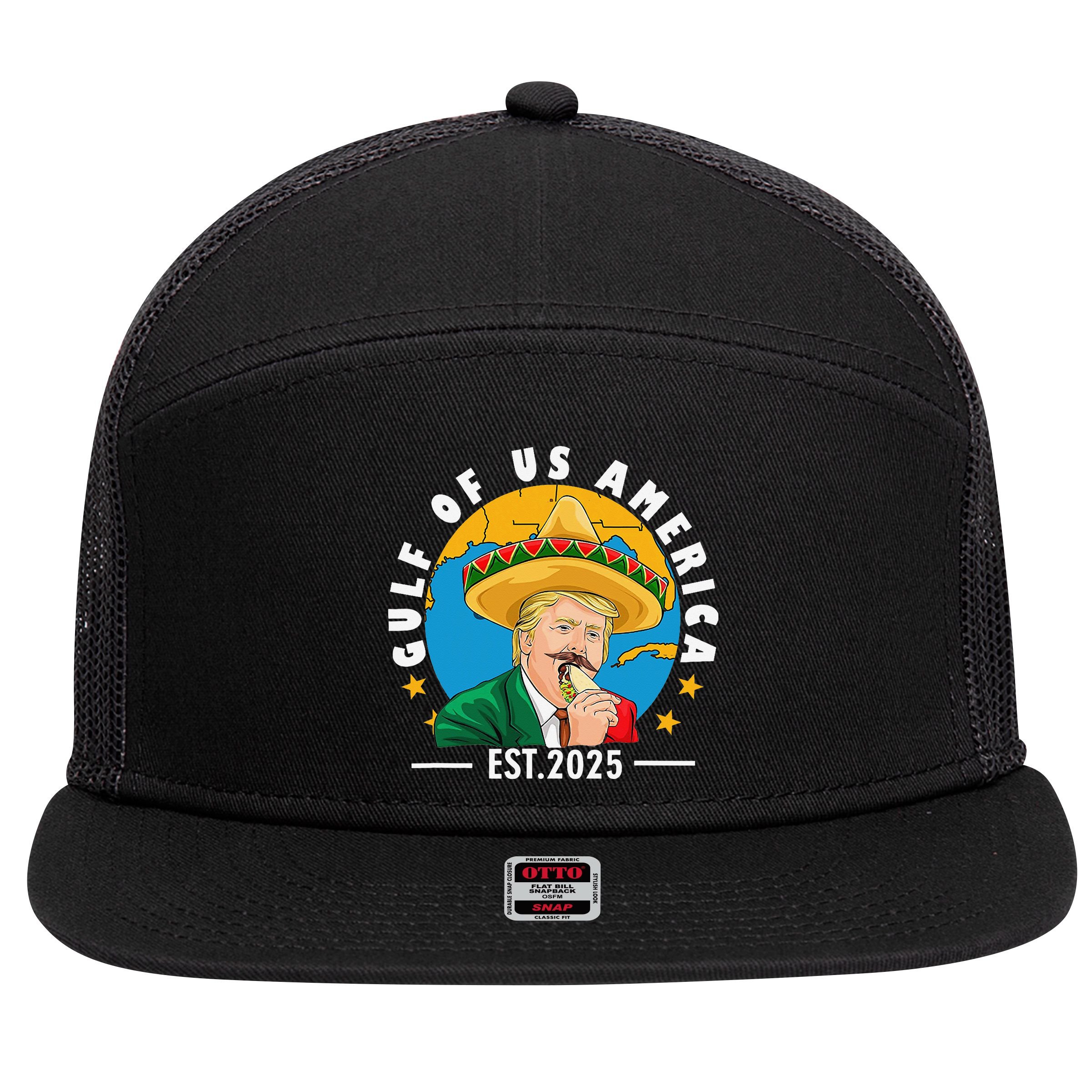 Funny Trump Gulf Of Us America 2025 Trump Merchandise 7 Panel Mesh Trucker Snapback Hat