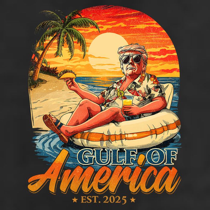 Funny Trump Gulf Of Us America Est 2025  7 Panel Mesh Trucker Snapback Hat