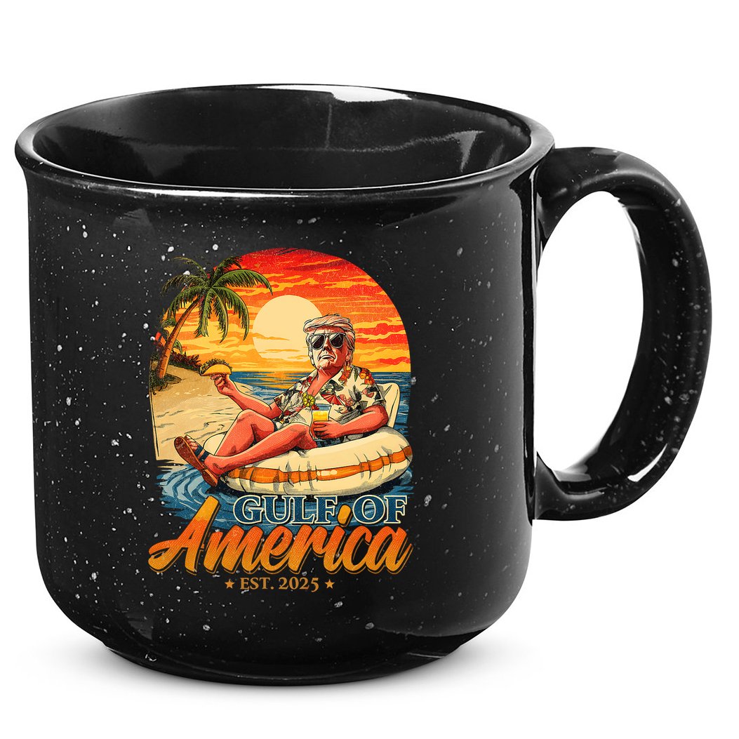 Funny Trump Gulf Of Us America Est 2025  15oz Campfire Ceramic Mug