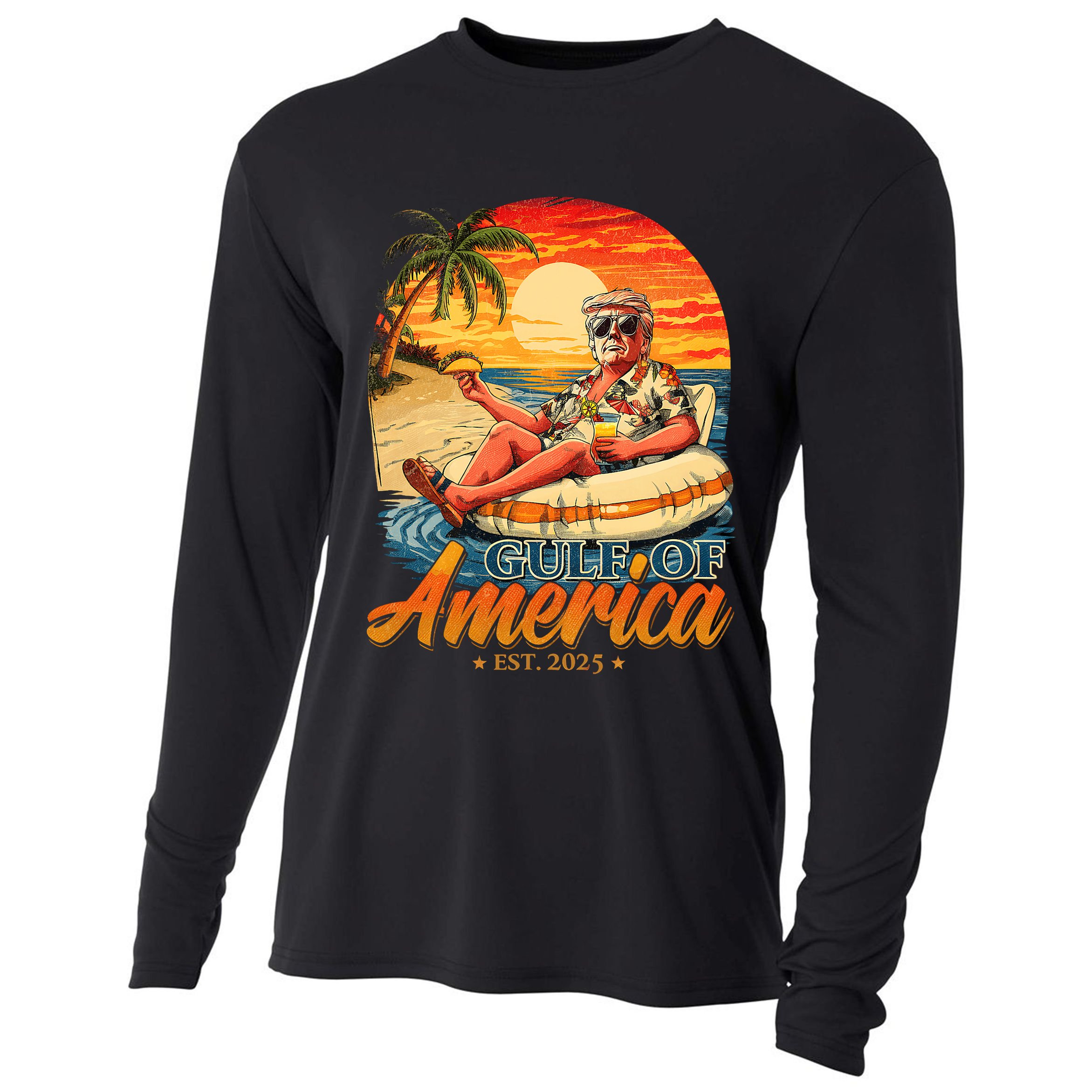 Funny Trump Gulf Of Us America Est 2025  Cooling Performance Long Sleeve Crew