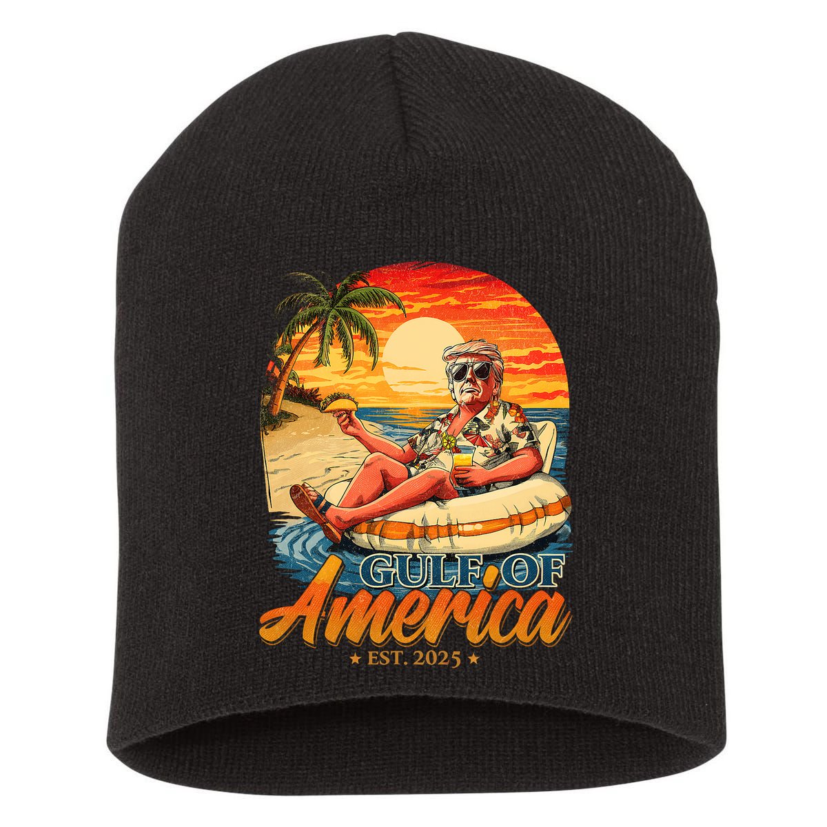 Funny Trump Gulf Of Us America Est 2025  Short Acrylic Beanie
