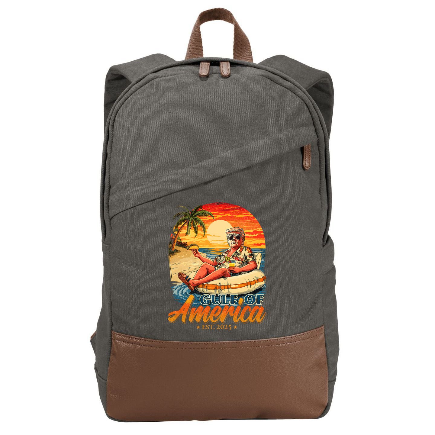 Funny Trump Gulf Of Us America Est 2025  Cotton Canvas Backpack