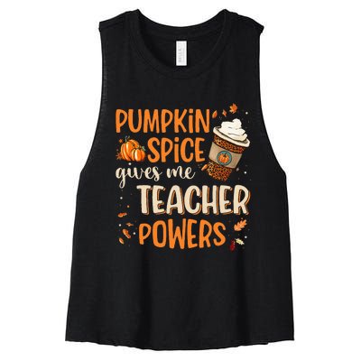 Fall Teacher Gift Unleash Your Superpowers with Pumpkin Spice Women's Racerback Cropped Tank