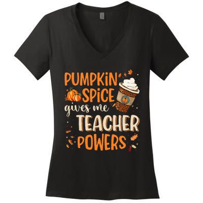 Fall Teacher Gift Unleash Your Superpowers with Pumpkin Spice Women's V-Neck T-Shirt