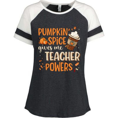 Fall Teacher Gift Unleash Your Superpowers with Pumpkin Spice Enza Ladies Jersey Colorblock Tee