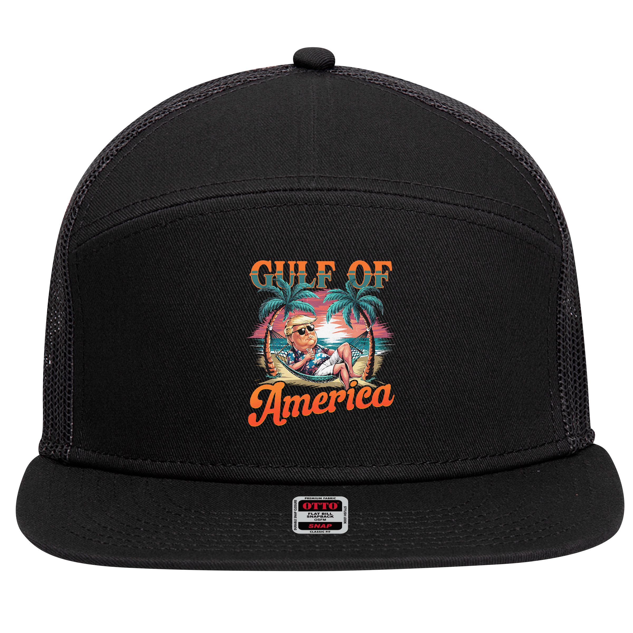 Funny Trump Gulf Of Us America Est 2025 7 Panel Mesh Trucker Snapback Hat