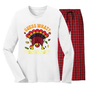 Funny Thanksgiving Guess What Turkey Butt Women's Long Sleeve Flannel Pajama Set 