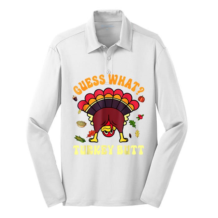 Funny Thanksgiving Guess What Turkey Butt Silk Touch Performance Long Sleeve Polo