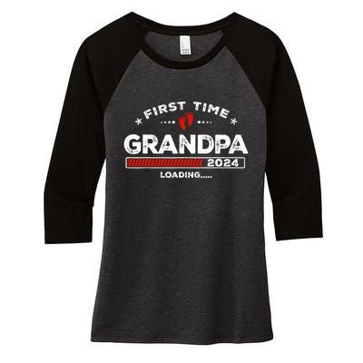 First Time Grandpa Est. 2024 Loading Soon To Be Dad Grandpa Women's Tri-Blend 3/4-Sleeve Raglan Shirt