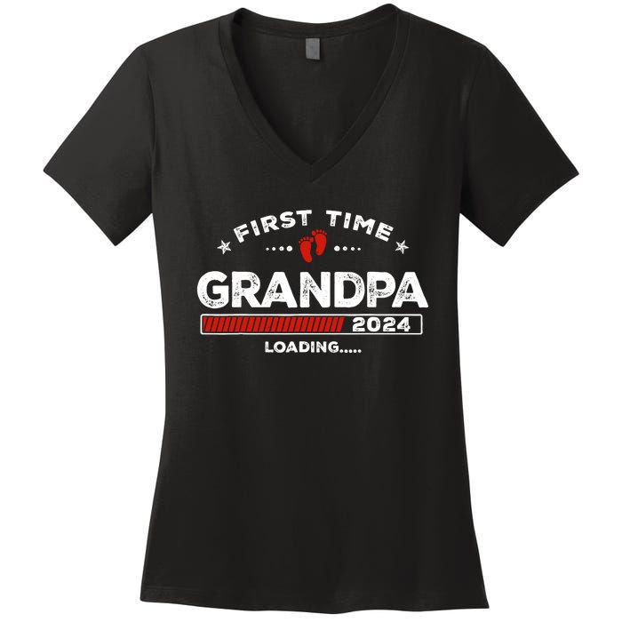 First Time Grandpa Est. 2024 Loading Soon To Be Dad Grandpa Women's V-Neck T-Shirt