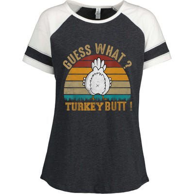 Funny Thanksgiving Guess What Turkey Butt Enza Ladies Jersey Colorblock Tee