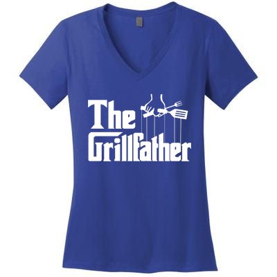 Funny The Grillfather Bbq Grill And Smoker Barbecue Chef Gift Funny Gift Women's V-Neck T-Shirt