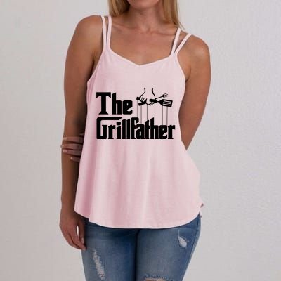 Funny The Grillfather Bbq Grill And Smoker Barbecue Chef Gift Funny Gift Women's Strappy Tank