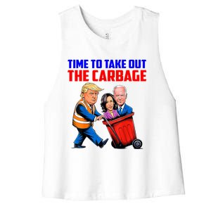 Funny Trump Garbage Time To Take Out The Garbage Election Women's Racerback Cropped Tank