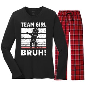 Family Team Girl Bruh Gender Reveal Party Announcement Women's Long Sleeve Flannel Pajama Set 